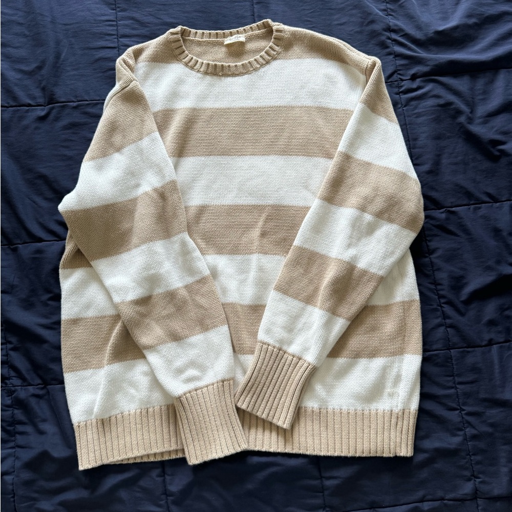 BRANDY MELVILLE WHITE & CREAM BRIANNA COTTON THICK STRIPE SWEATER